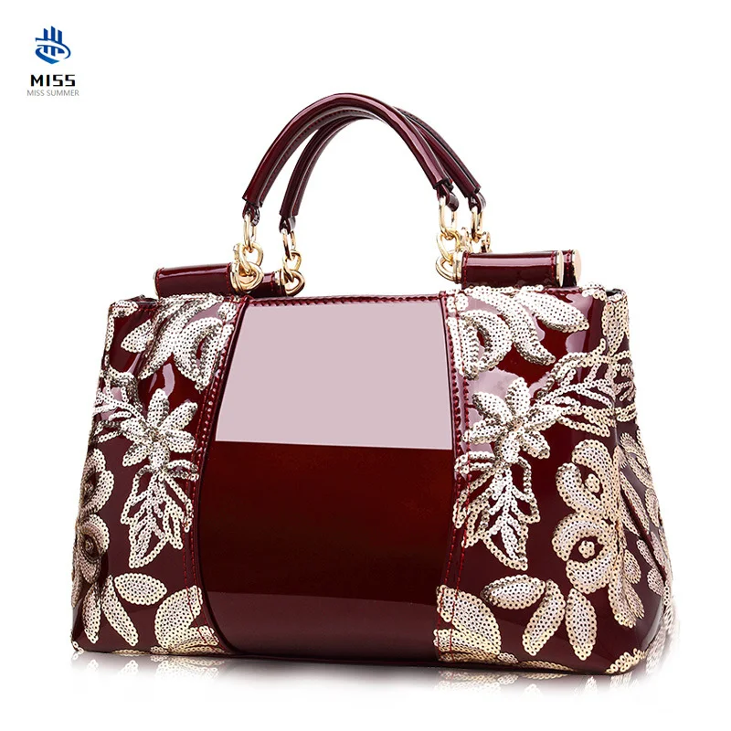 

2019 Luxury Evening Bags Women Leather Handbag Embroidery Shoulder Bags Female Purses and Handbags with Sequins Totes