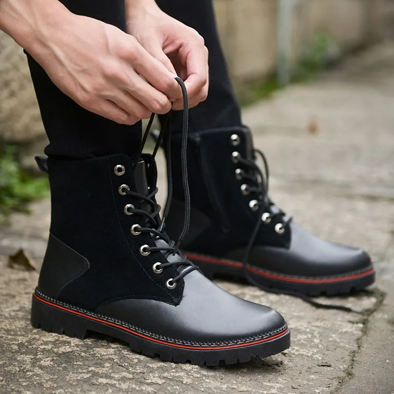YIQITAZER/; водонепроницаемые армейские ботинки в байкерском стиле; мужская кожаная обувь; военные ботинки на резиновой подошве со шнуровкой; Мужская обувь черного цвета