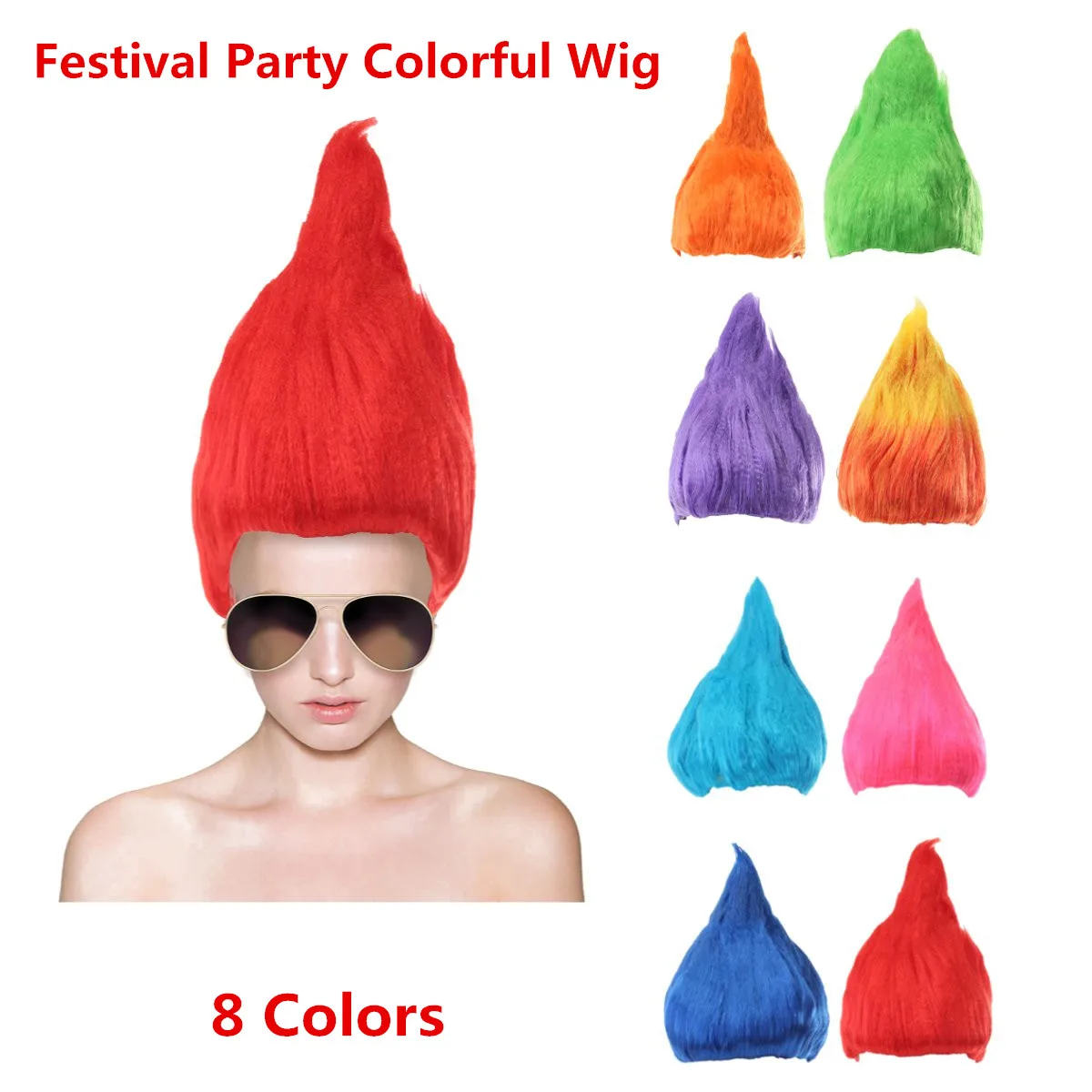 

8 Colors Adult Troll Style Festival Party Elf/Pixie Wig Cartoon Characters