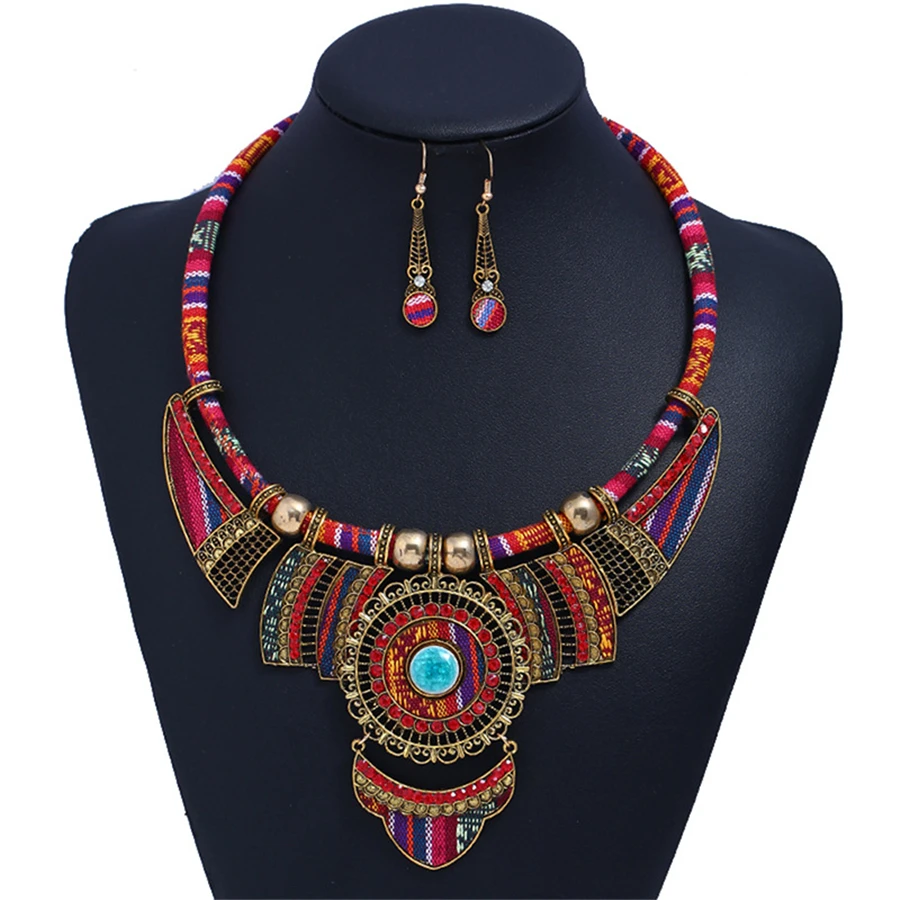 

European and American Fashion Jewelry African National Style Necklace Resin Ceramic Earrings Accessories Two-piece