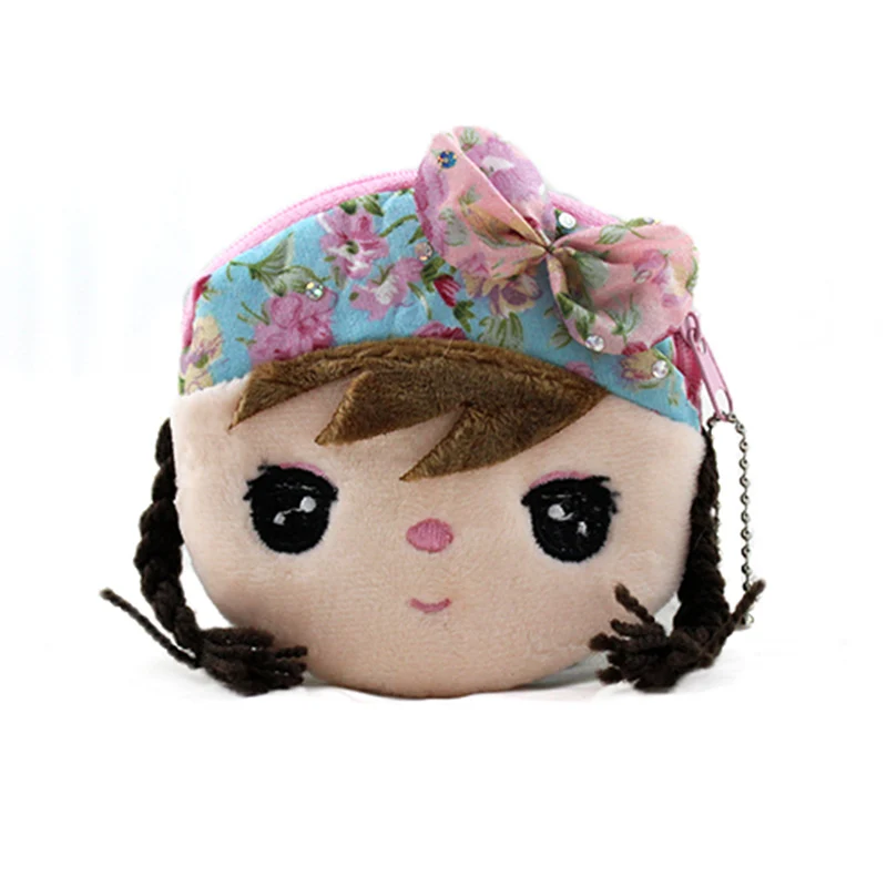 New 2016 Kawaii Cartoon Beautiful Gril Children Plush Coin Purse Zip Change Purse Wallet Kids Girl Women For Gift