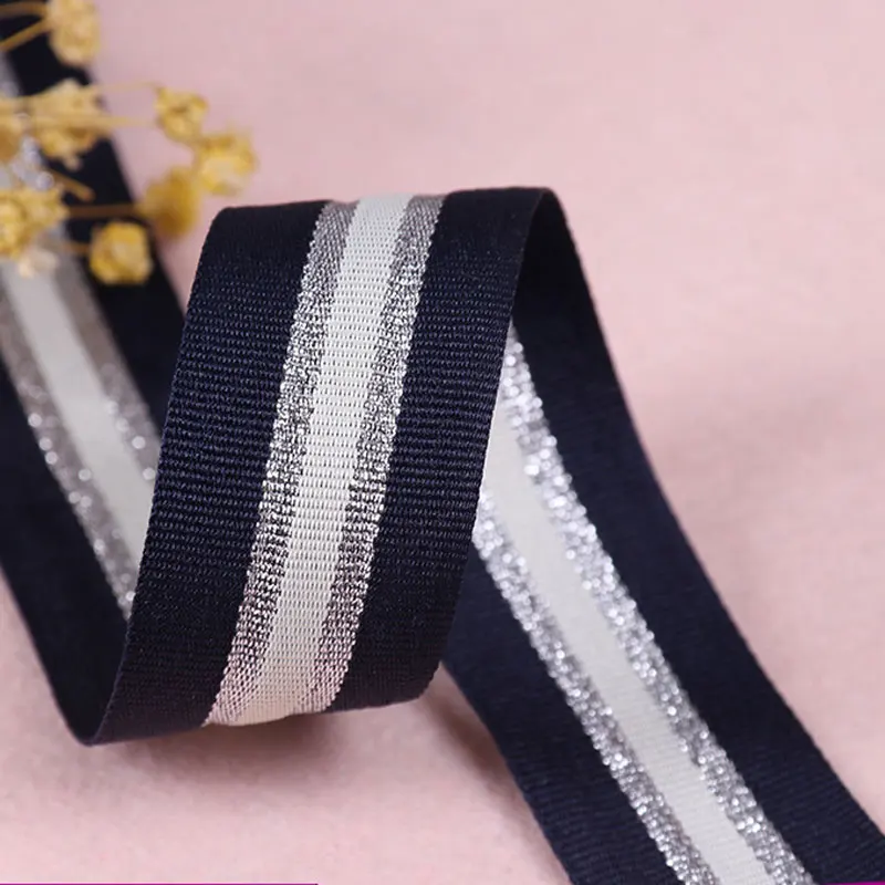 25mm Width Gold Silver Black Stripes Nylon Webbings Ribbons Soft Belt Tension DIY  Sewing Lace Trim Waist Band Garment Accessory