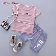 Детский костюм с короткими рукавами коллекция года, летняя Корейская футболка и шорты для маленьких мальчиков и девочек возрастом от 1 года до 4 лет два комплекта