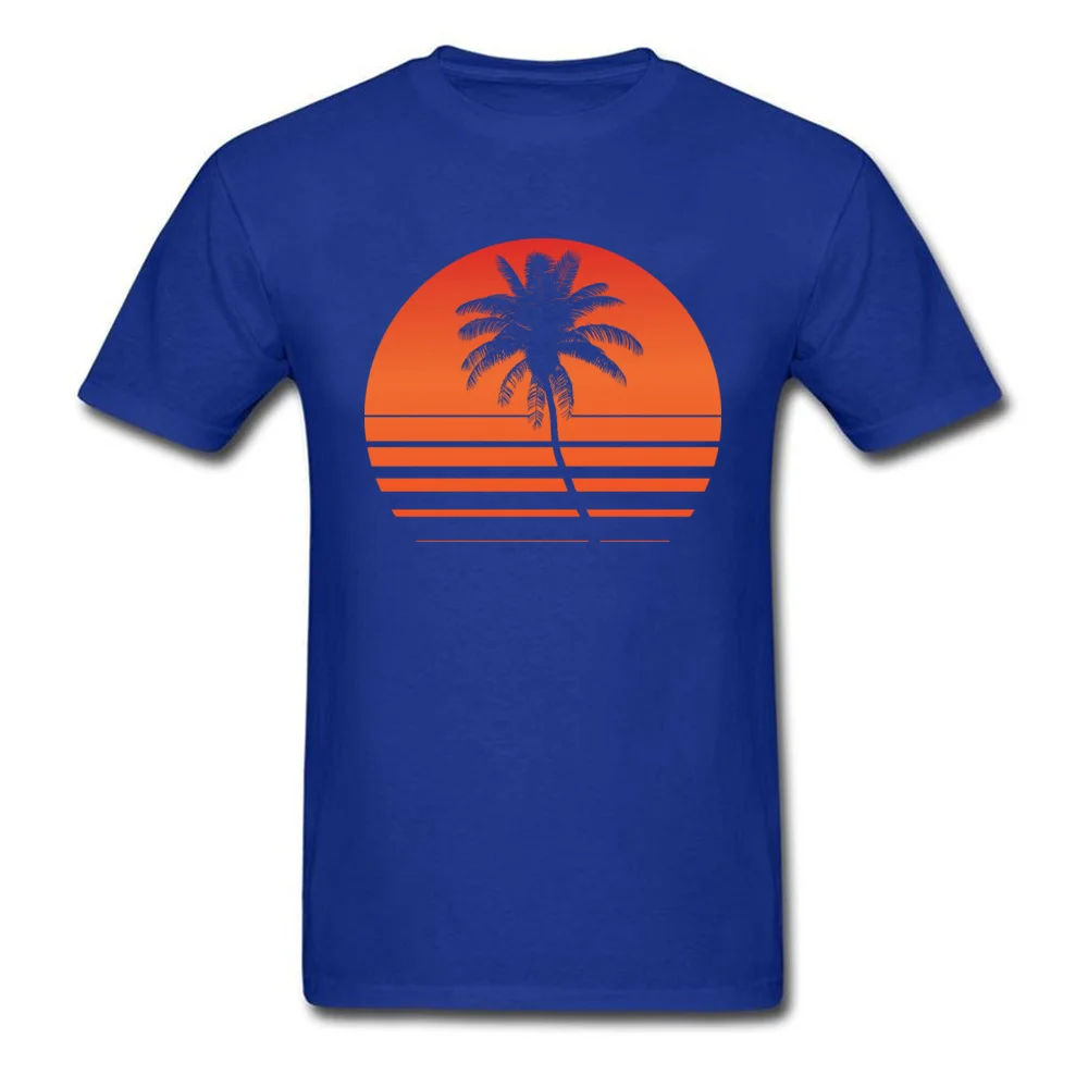 Male Tops Shirt sunset palm tree 2018 Discount Design T Shirt 100% Cotton Short Sleeve Normal Tee Shirts Crew Neck sunset palm tree blue
