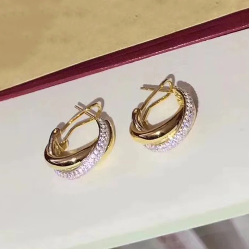

Hot Brand Pure 925 Sterling Silver For Women 3 Color Earrings Wedding Party Round Earrings Silver Jewelry Fashion Design Jewelry