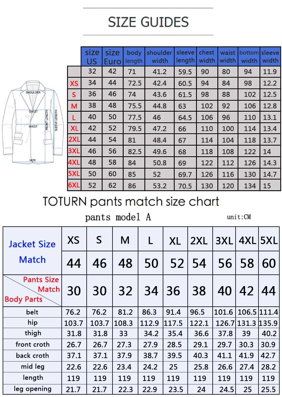 Europe Suit Size Chart