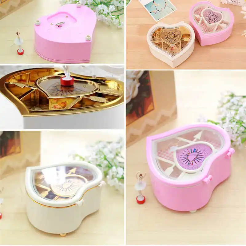 Caja de música de bailarina de baile de corazón caja de joyería carrusel giratorio caja de música de reloj bonito regalo para niñas Dropshipping