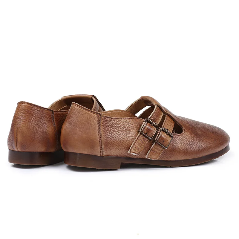 En fait Rétro Femmes À Ronde Main Gris Frais Art Respirant Creux 2018 Chaussures Été Nouvelle Tête Casual Cuir De qOxw8I6w
