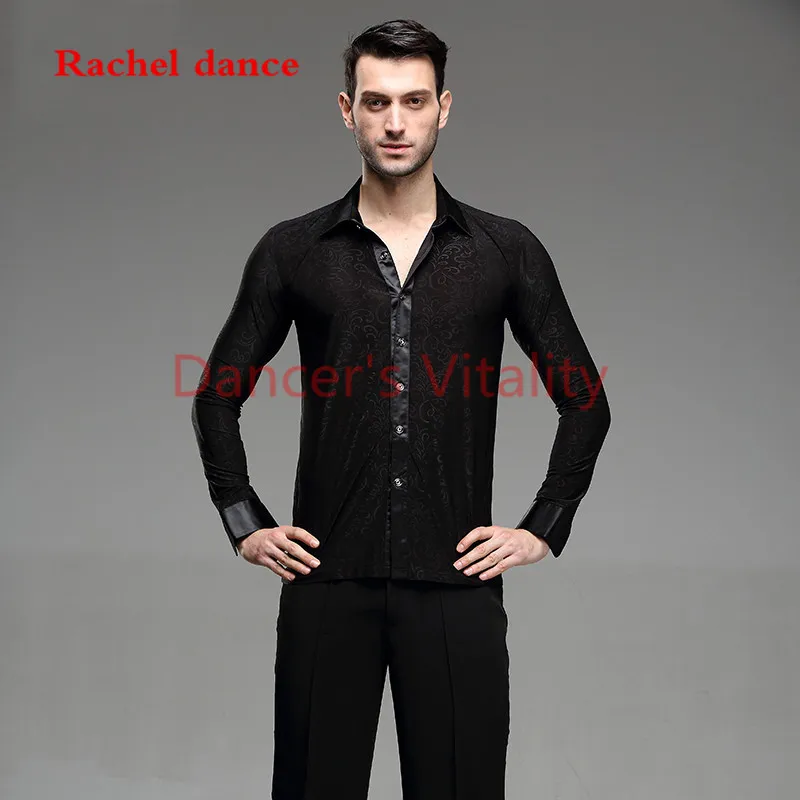 2017 Long Sleeves Button Tie Mens Latin Shirts Dance Top Ballroom Latin