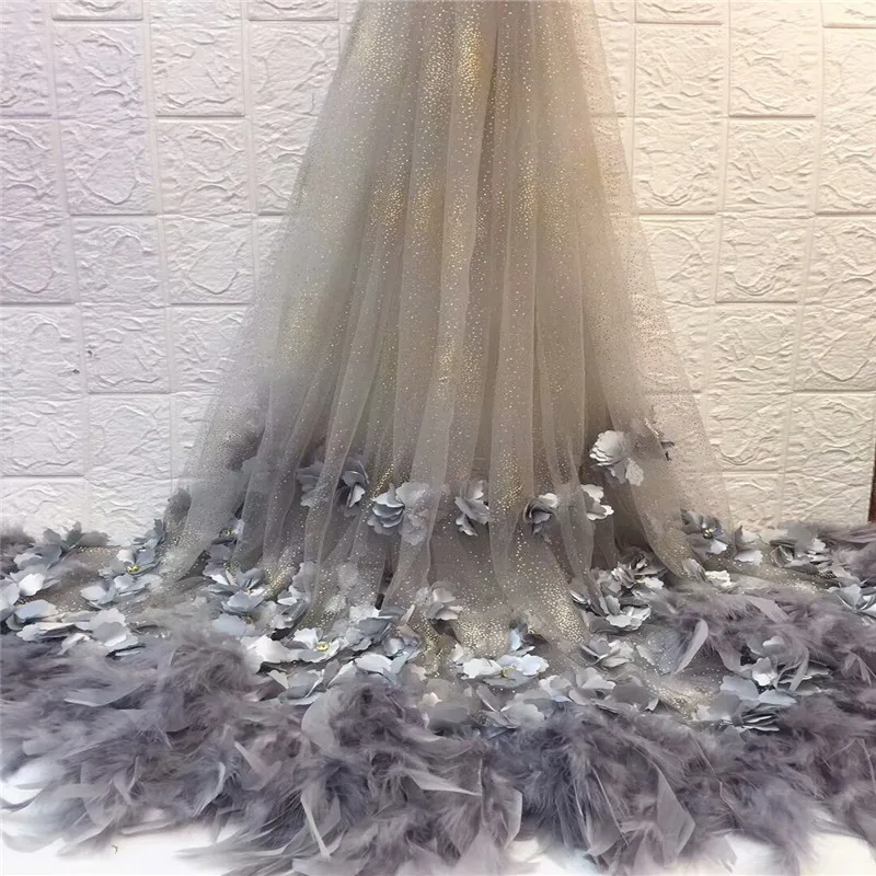 

New Style French Net Lace Fabric 3D Flower And stones African Tulle Mesh Lace Fabric Nigerian Wedding Dresses ls1-169