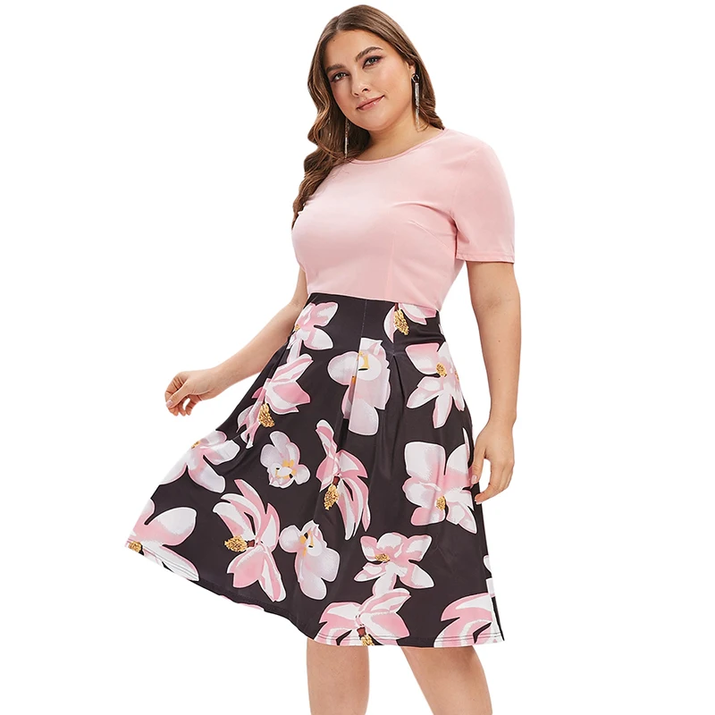 PlusMiss размера плюс 5XL Цветок Летнее нарядное платье с цветочным принтом 2019