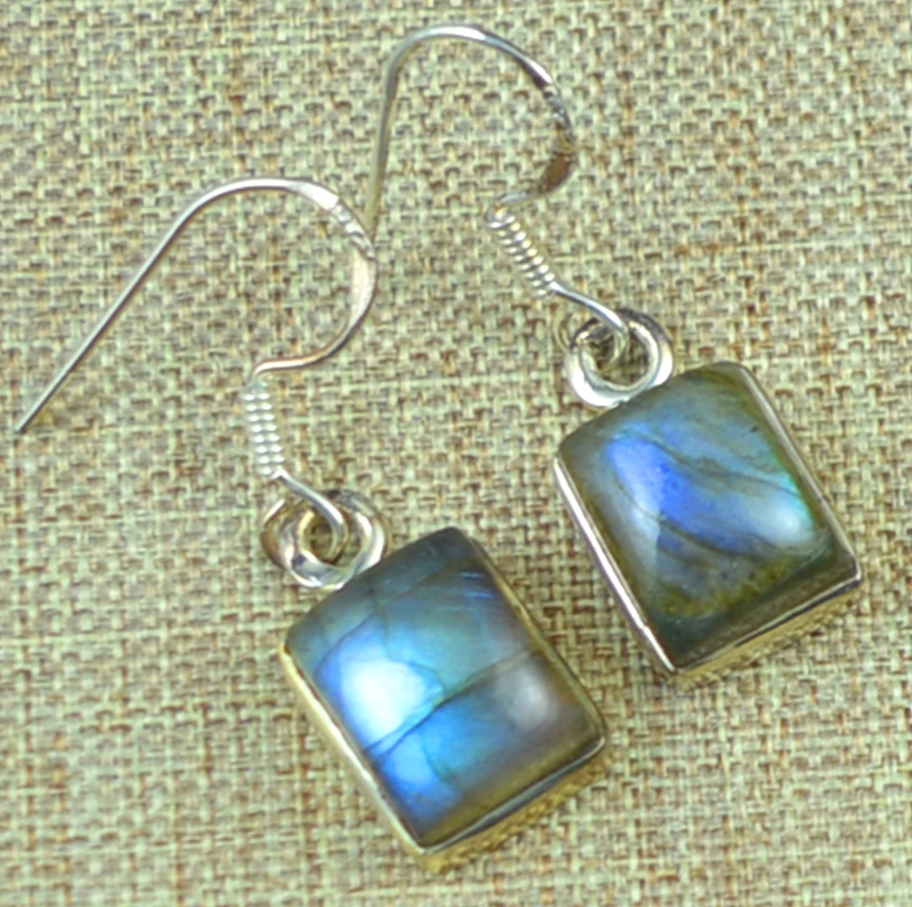 

Lovegem Genuine Labradorite Earrings 925 Sterling Silver, 30 mm, AE1196