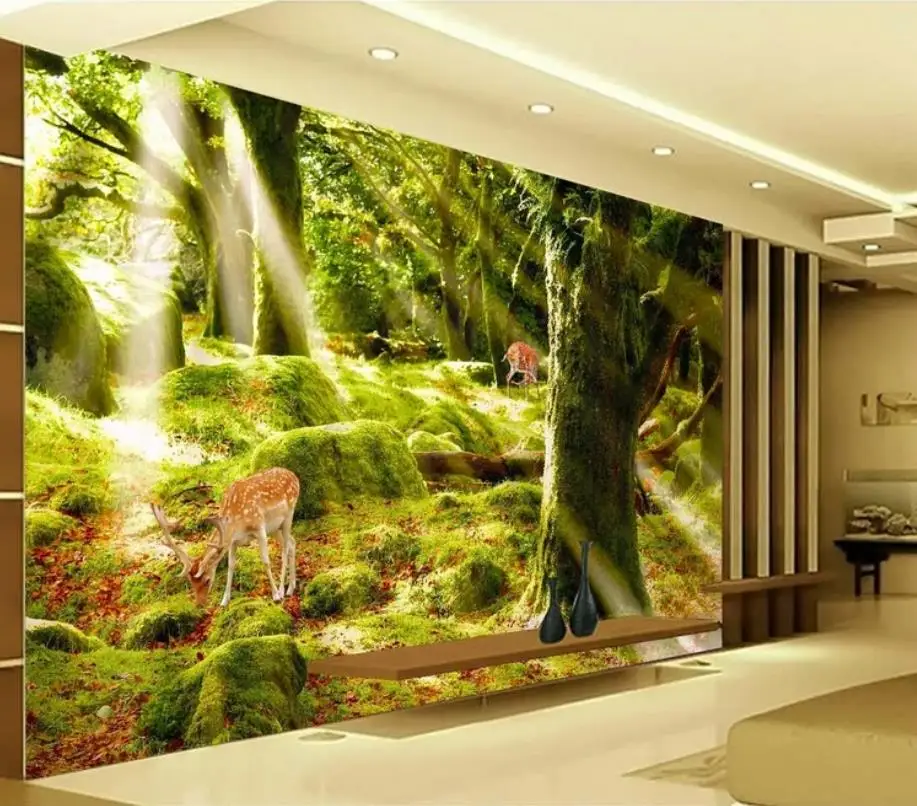 Sunny Forest mural wallpaper in the living room