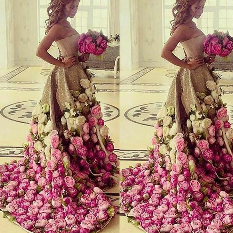 Саудовская Аравия вечерние платья длина до пола без бретелек декольте блестки ручной работы Цветы 3D линия золотые Выпускные платья арабский