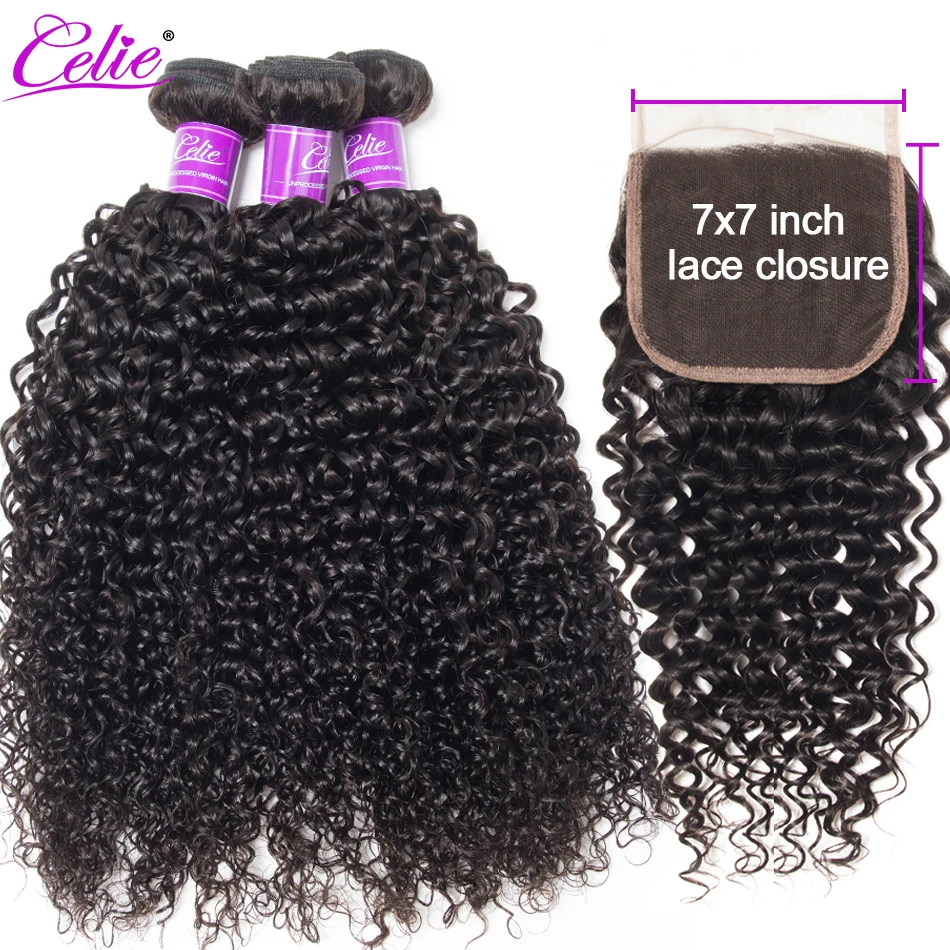 

Celie Hair Curly Bundles With 7x7 Lace Closure Brazilian Hair Weave 3 Bundles With Closure Curly Human Hair Bundles With Closure