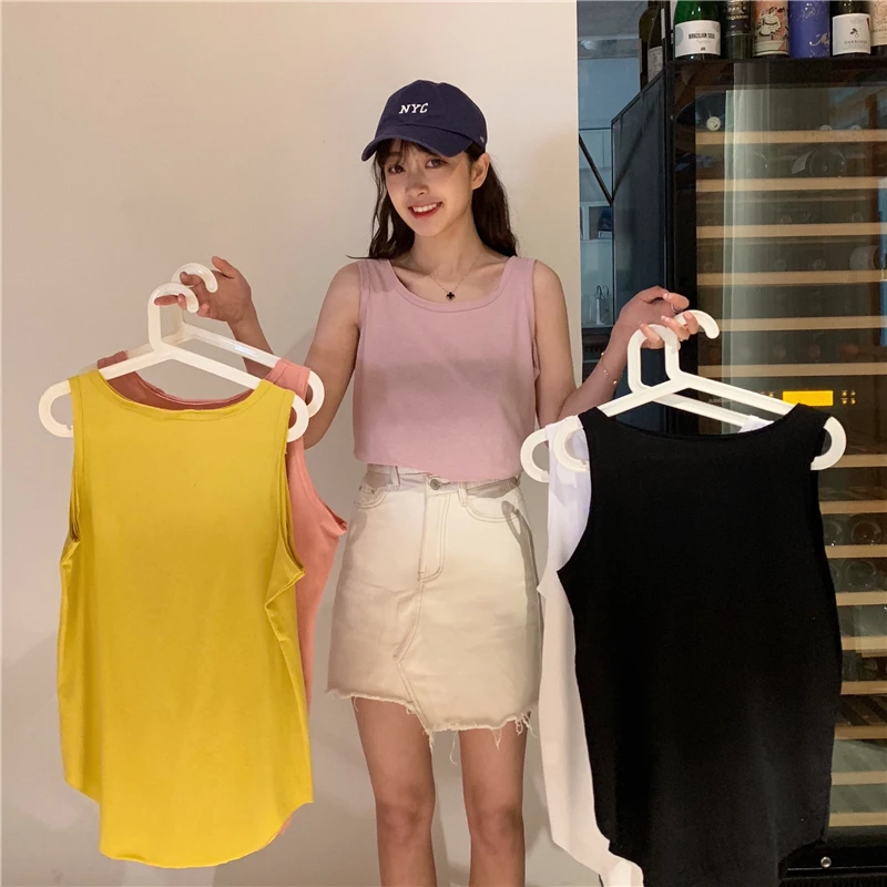 

5 colors 2019 summer breif solid color cotton sleeveless cropped tops for womens tank tops (L911)