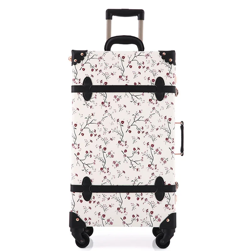 Новинка, Женский багаж для путешествий с цветочным рисунком, ретро чемодан spinnner, дорожная сумка для багажа на колесиках, цветочный принт, цифровой - Цвет: Бежевый