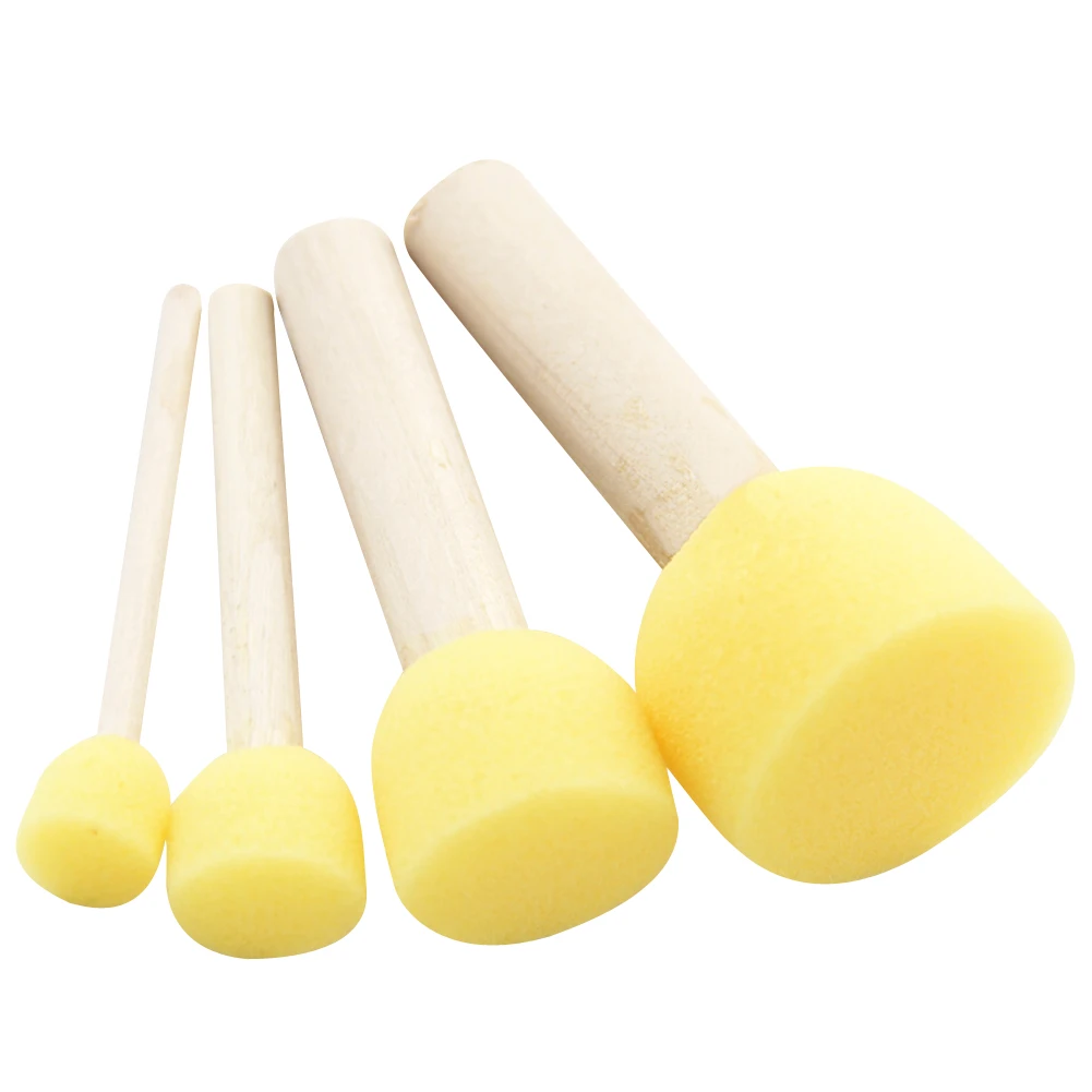 4pc lot Yellow Sponge Paint Brush Seal Sponge Brush Wooden Handle Children s Painting Tool Graffiti