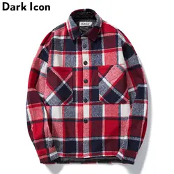 Темно значок шерстяной двойной карман красный рубашка в клетку для мужчин 2018 зима свободные Проверено фланель рубашки для мальчико