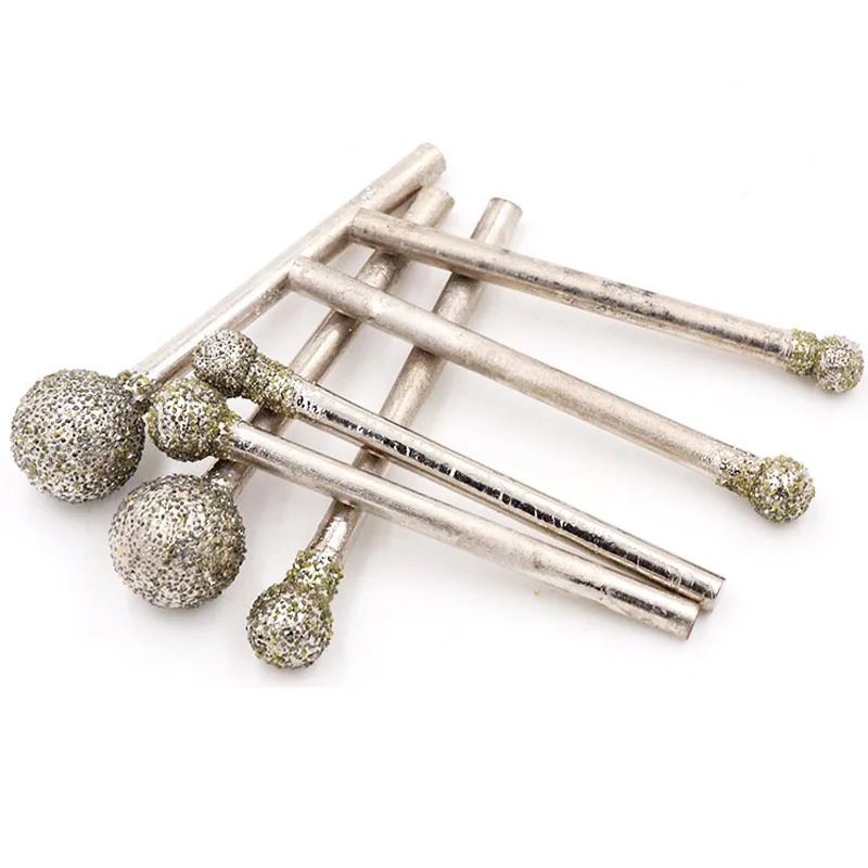 3mm Shank 10 Pcs Diamond Coated 10mm Spherical Head Mounted Point Grinding Bit