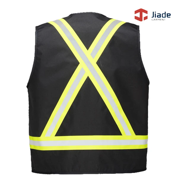 Jiade высокое качество огнестойкий черный жилет сзади 'X 'шаблон светоотражающие полосы FR безопасности светоотражающий жилет