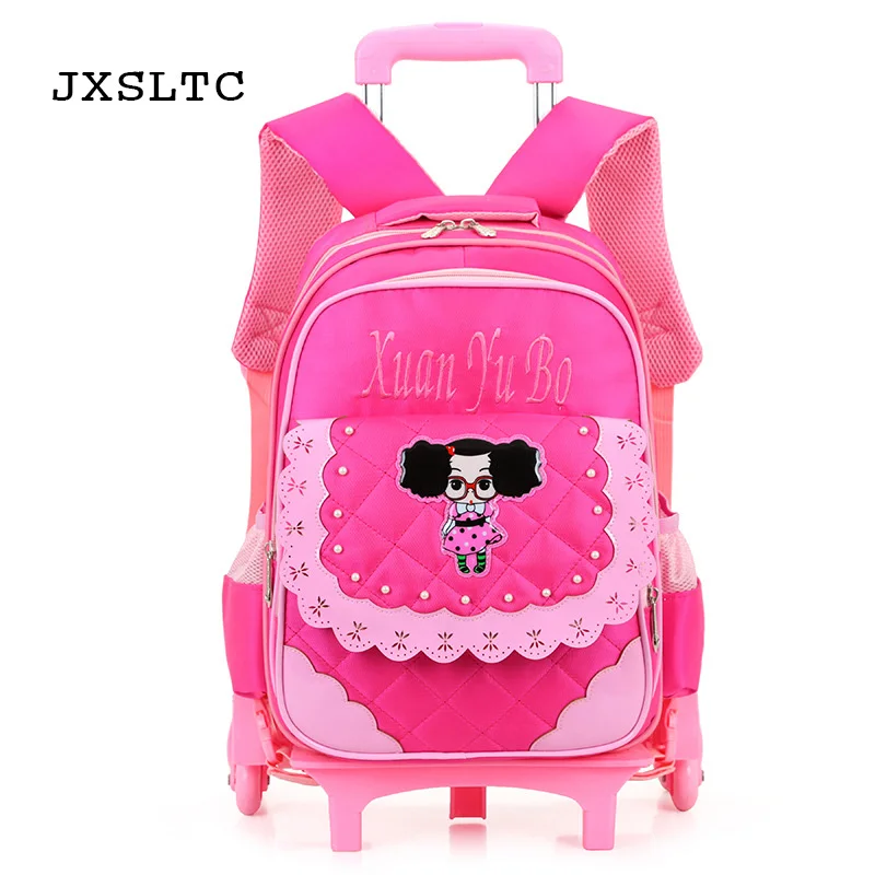 

JXSLTC 2018 New Rolling Trolley Case Climb The Stairs Child School Bag Kids Students Glowing Suitcase Waterproof Girl Backpack