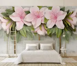 [Самоклеющиеся] 3D Розовая Лилия зеленый лист Дерево 6 настенная бумага настенной печати стены настенные наклейки