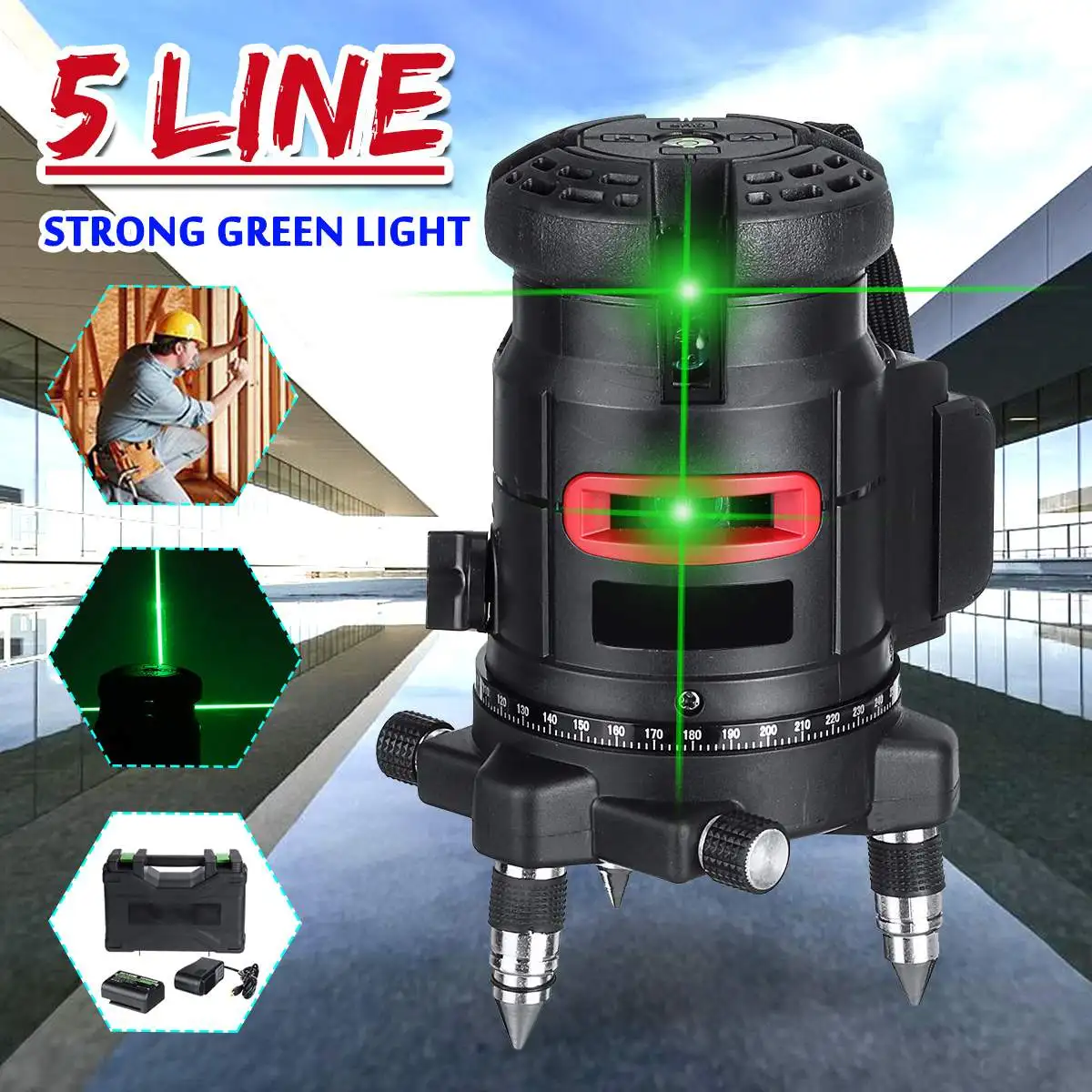 

Zeast 5 Line 360 Horizontal Vertical Cross 3D Green Light Laser Level Self-Leveling Measure Super Powerful Laser Beam
