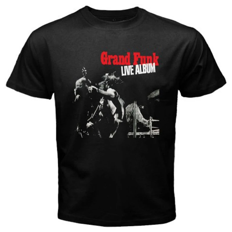 

New GRAND FUNK LIVE Album Cover Logo Mens Black T-Shirt Size S to 3XL