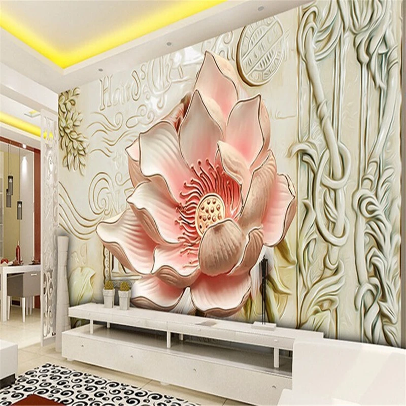 beibehang photo wallpaper Relief lily magnolia stereoscopic television background wall paper 