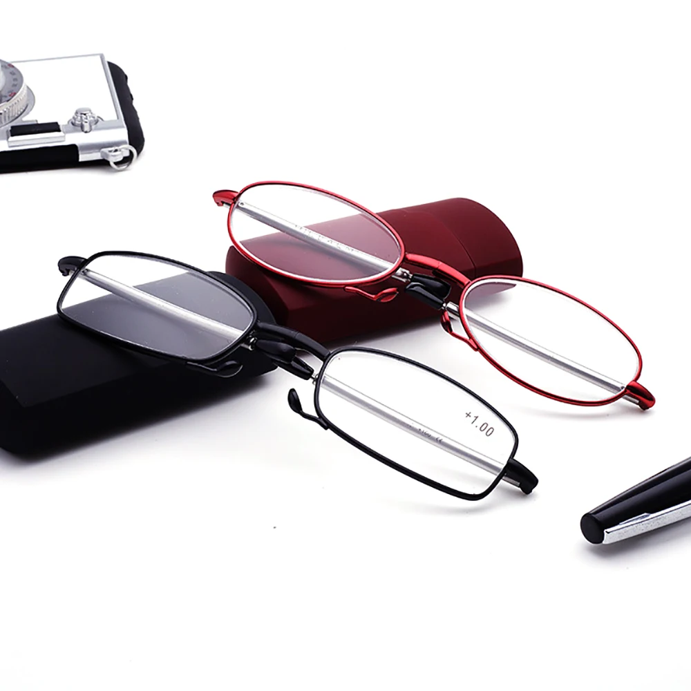 VIVIBEE Mini tamaño plegable hombres gafas de lectura cuadradas 150 titanio Metal marco Rectangular plegable mujeres pequeñas + 2 + 1,5 gafas