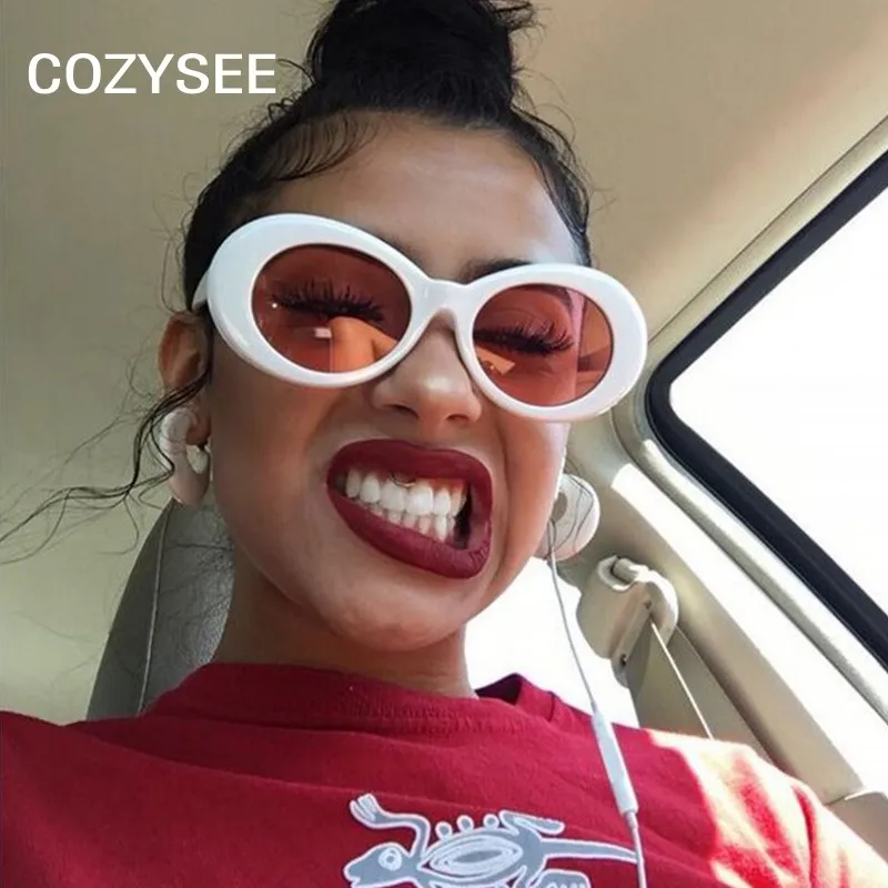 

Ladies Oval Sunglasses Red White Sun glasses Men Integrated UV Candy Colored Lense Vintage Retro Female Male Glasses UV400 Cheap