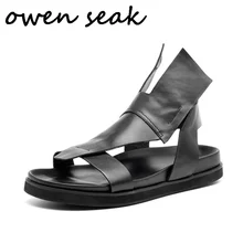 Owen Seak Для мужчин повседневные сандалии сандалии-гладиаторы флип-флоп роскошные кожаные кроссовки мужчины Оуэн Черные Летние босоножки