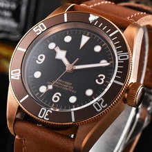 41 мм Corgeut механические часы коричневый ободок Бронзовый чехол светящиеся знаки сапфировое стекло автоматические водонепроницаемые мужские часы