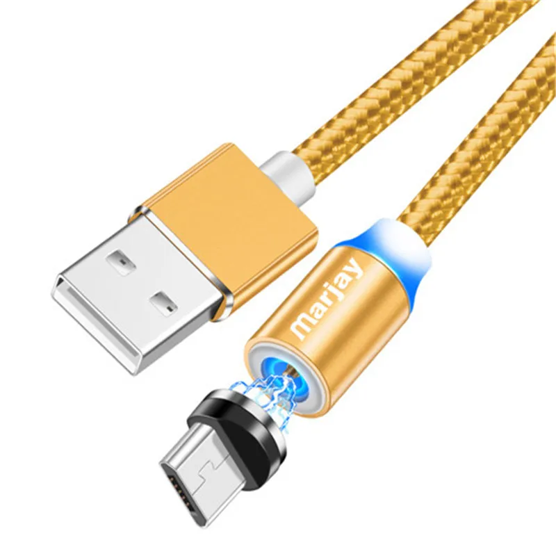Магнитный Micro USB кабель Marjay для быстрой зарядки 1 м 2 м светодиодный Магнитный зарядный кабель для Xiaomi 4X huawei P8 Lite samsung S7 - Цвет: Gold for Micro usb