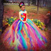 Fancy Kids Tutu Dress For Girl Rainbow Flowers Birthday Wedding Party Dresses Girls Clothes Christmas Dress Vestidos W055