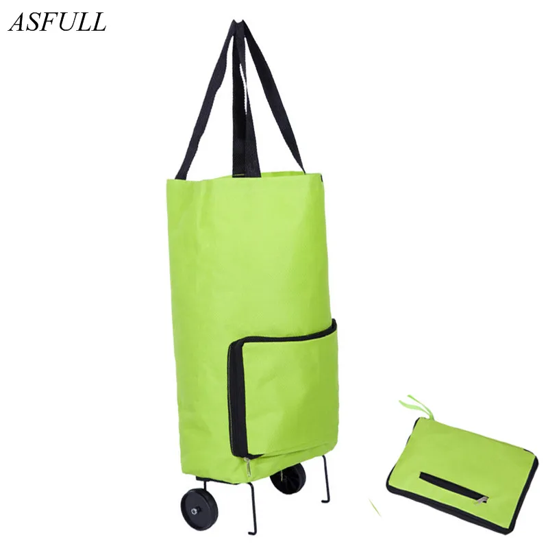 

ASFULL Oxford Folding Shopping Cart Bag With Wheels Trolley Bags Travel Storage Package for Handbag Organizer free shipping