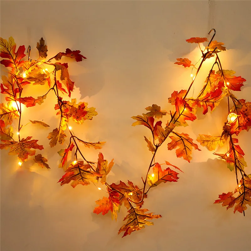 

New Halloween 1.5M LED Light String Fall Autumn Pumpkin Maple Leaves Garland Decor Rattan Party Home Garden Lantern Dropship #A