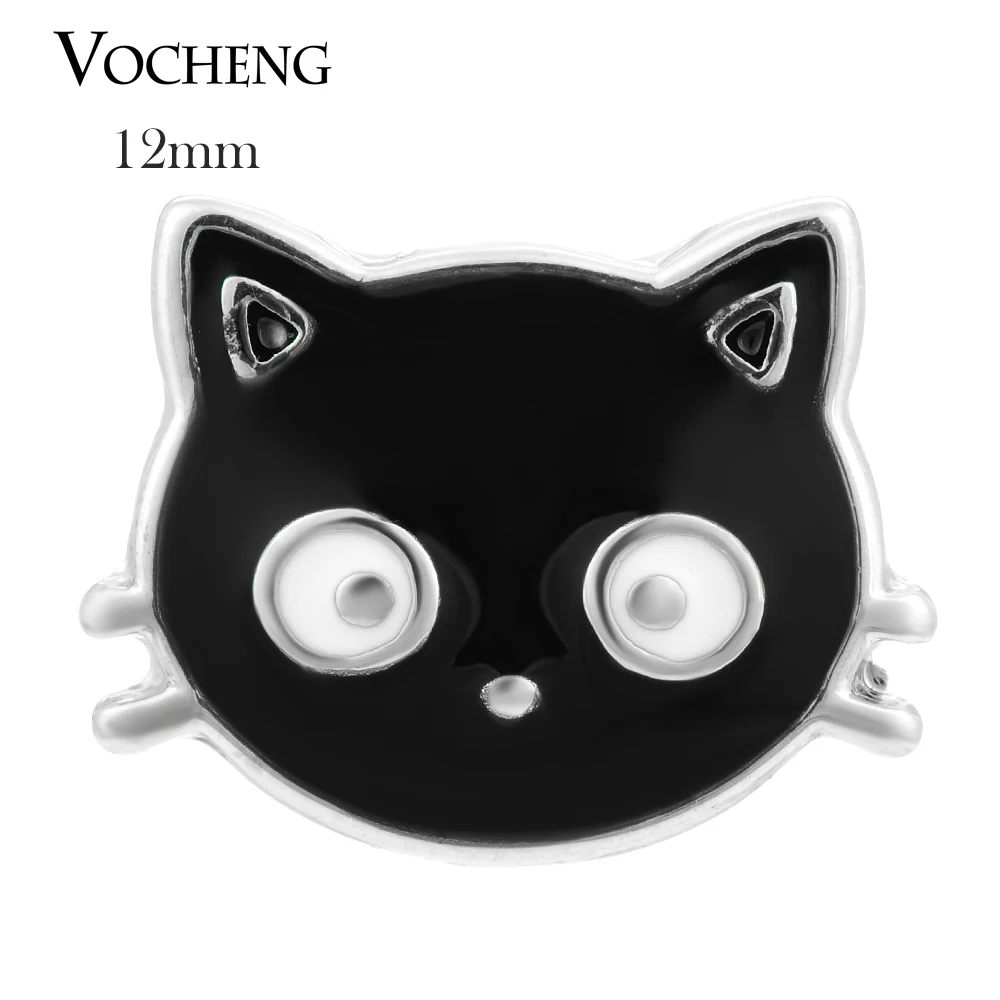 

10PCS/Lot Wholesale Vocheng Petite 12mm Black Hand Painted Cute Cat Interchangeable Button Snap Vn-1066*10