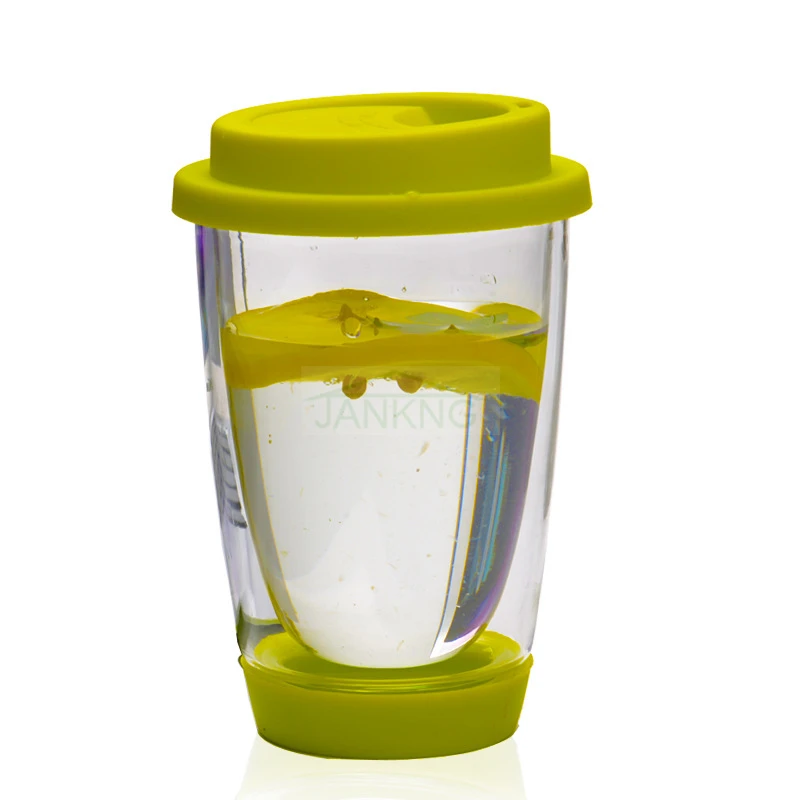 

JASHII Colorful Heat-resistant Double Wall Glass Cup with Silicon Cover and Bottom Clean Coffee Tea Glass Mug Handmade Drinkware