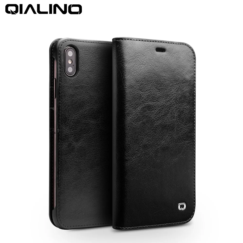QIALINO Luxury Ultra Slim Phone Case for iPhone XS/XR Handmade Genuine Leather Wallet Card Slot Bag Flip Cover XS Max | Мобильные
