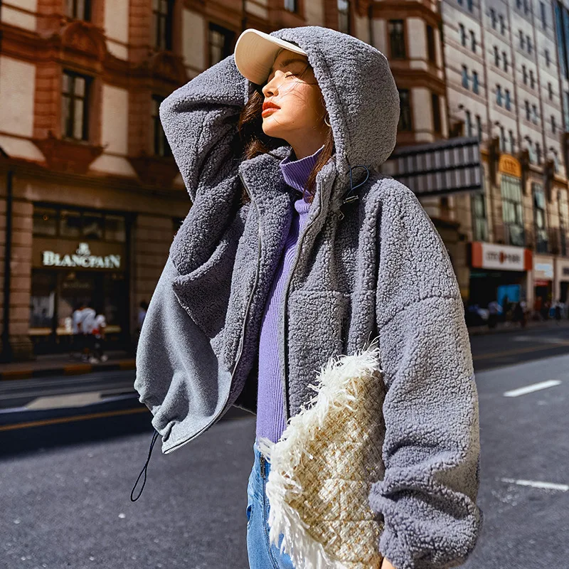 Ld577 2019 As Manteau Glissière Printemps Shown Manches Longues Couleur À Capuchon Femme D'agneau eam Hit Épaississement Lâche Poches Chaud Imitation ATwqfTdC