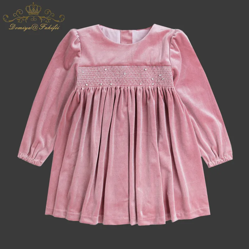 Spring 2018 Baby Girl Party Dress Long Sleeve 2 Year Toddler Baby Girl Birthday Party Christmas Elegant Pink Velvet Dress Tutu