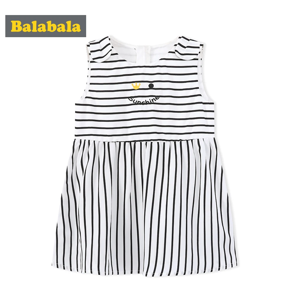 

Balabala Baby Girl Graphic Sleeveless Dress Infant Baby Striped Dress with Flared Newborn Baby Sumemr Dress Outfits Gifts