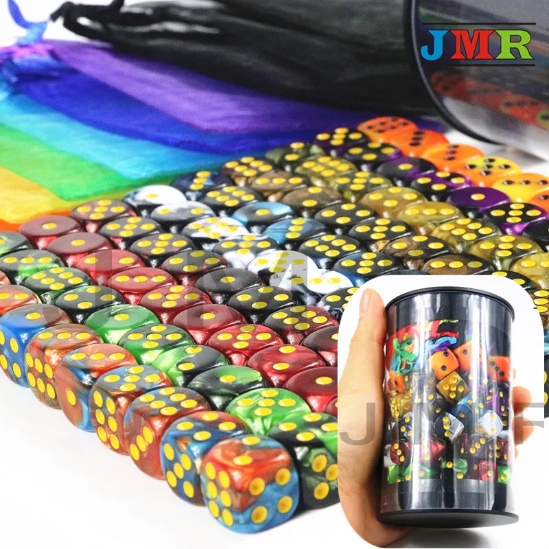 

100pcs dice with Rainbow dice bag 12mm 100pcs/set of D6 Gambling Playing Poker Dice for board game Tower Board Game,Game Gemini