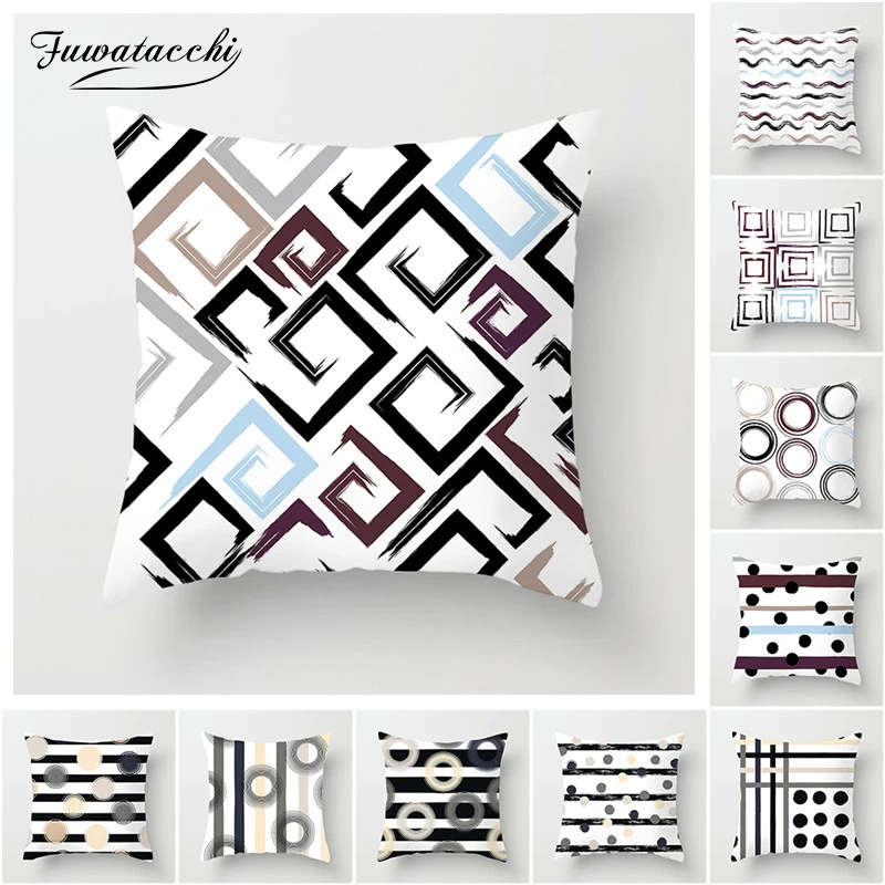 

Fuwatacchi Simple Geometric Style Cushion Cover Cross Endless Dot Stripe Home Bedroom Sofa Decor Polyester Pillow Case