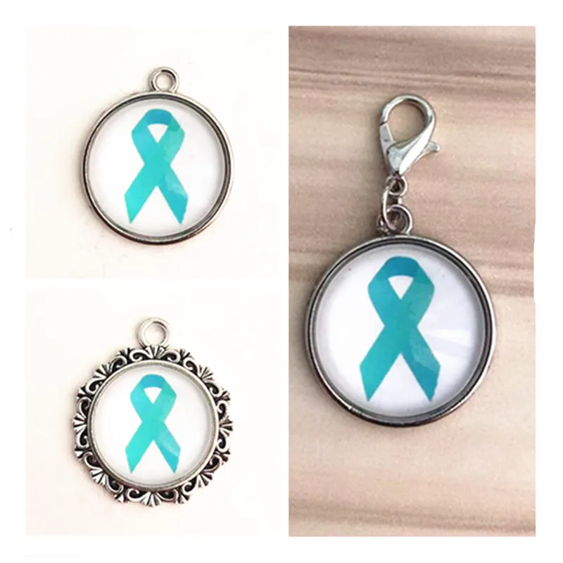 18 мм Glss Lake Blue Ribbon Awareness Висячие Подвески для DIY модный браслет и ожерелье кулон