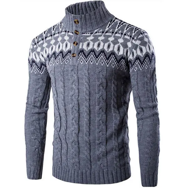 Зимняя мода, Национальный стиль, рождественские мужские свитера, водолазка, облегающая, длинный рукав, спиральная вязка, повседневный пуловер и свитер для мужчин - Цвет: Dark grey