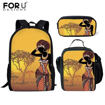 

FORUDESIGNS African Tribal Dance Print School Bag Set Rucksack For Children School Bags For Girls Teenagers Schoolbag For Girls