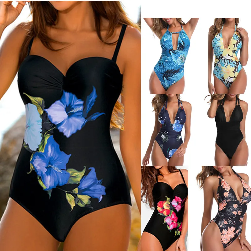 Günstig Floral print Bademode Frauen ein stück Badeanzug Brasilianische Badeanzug 2020 Push Up Für Frau Retro Einteiliges Große plus Größe XXL